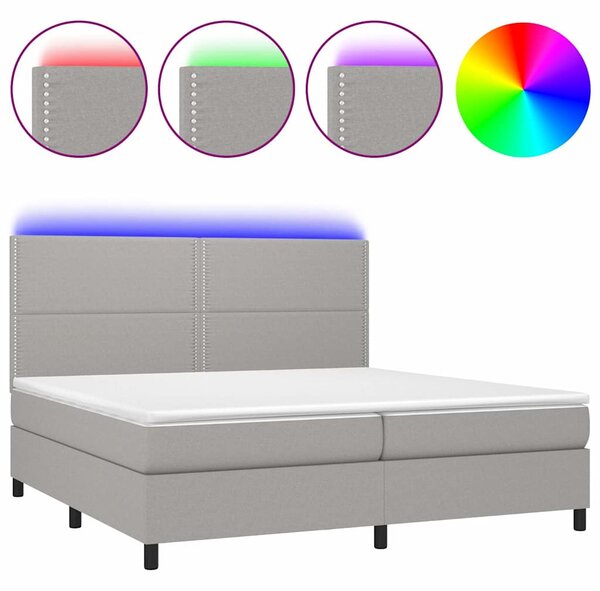 Box spring postel s matrací a LED světle šedá 200x200 cm textil 3134821