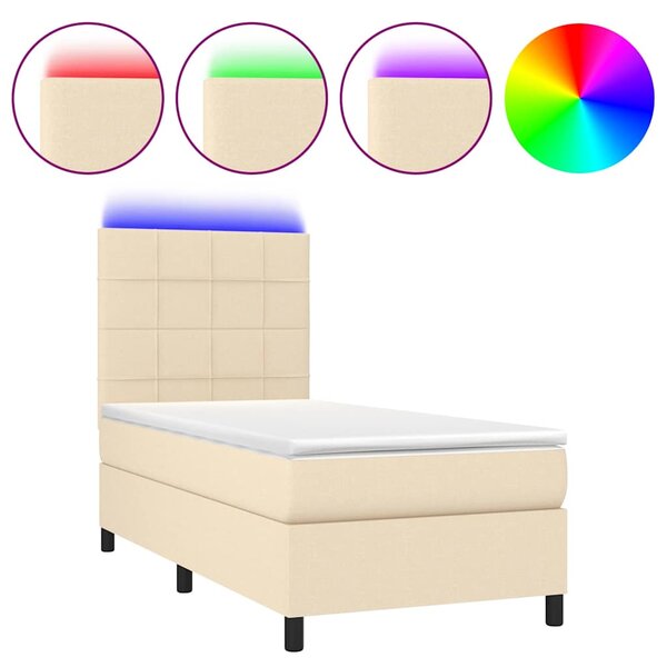 Box spring postel s matrací a LED krémová 80 x 200 cm textil 3134834