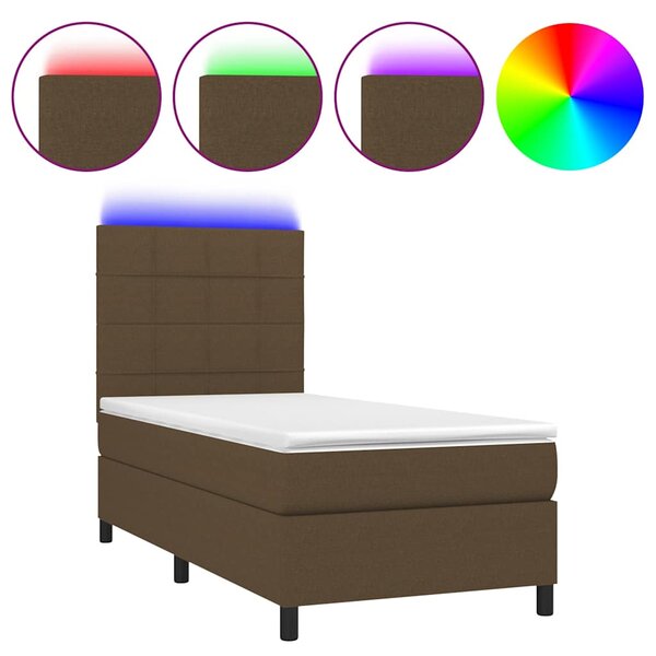 Box spring postel s matrací a LED tmavě hnědá 80x200 cm textil 3134832