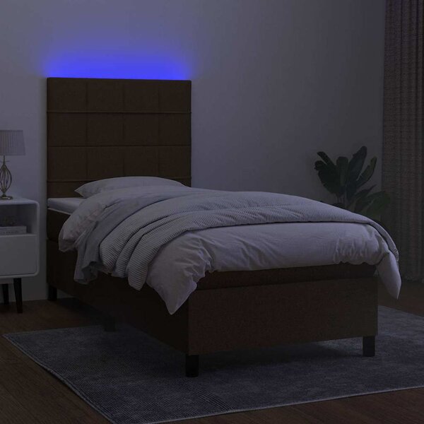 Box spring postel s matrací a LED tmavě hnědá 80x200 cm textil 3134832