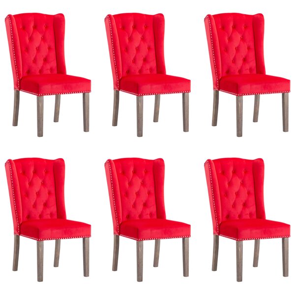 Jídelní židle 6 ks červené samet