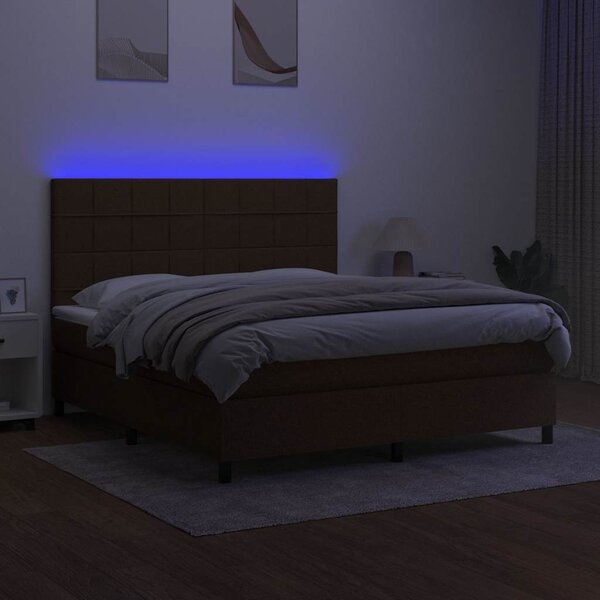 Box spring postel s matrací a LED tmavě hnědá 160x200 cm textil 3134888