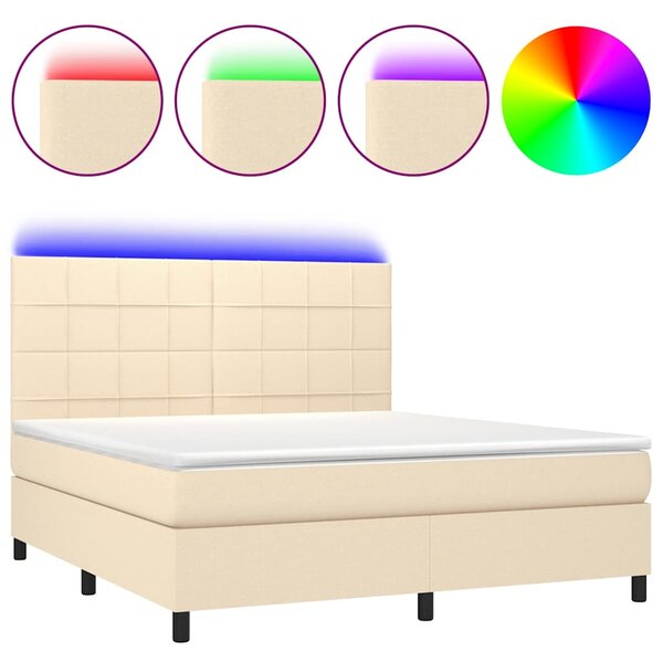Box spring postel s matrací a LED krémová 160x200 cm textil 3134890