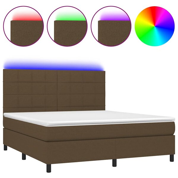 Box spring postel s matrací a LED tmavě hnědá 160x200 cm textil 3134888