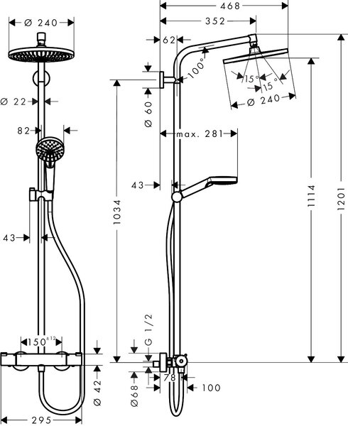 Hansgrohe Crometta sprchová sada na stěnu s termostatem s dešťovou sprchou černá 27268340