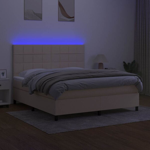 Box spring postel s matrací a LED krémová 160x200 cm textil 3134890