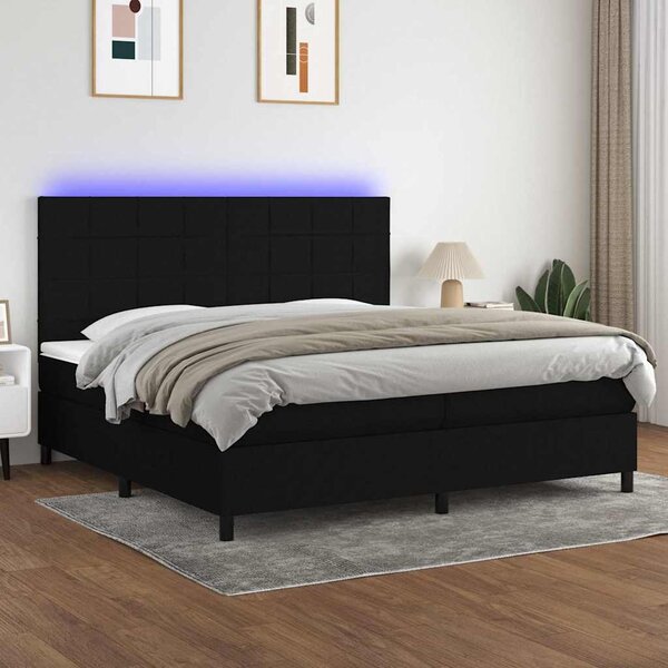 Box spring postel s matrací a LED černá 200x200 cm textil 3134903