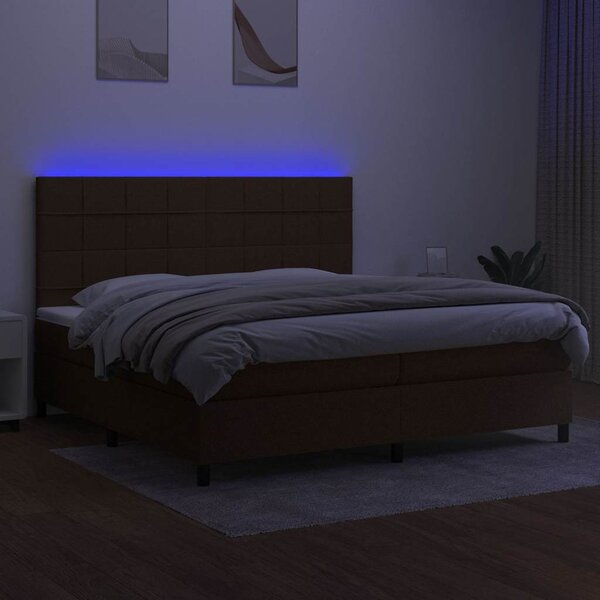 Box spring postel s matrací a LED tmavě hnědá 200x200 cm textil 3134904