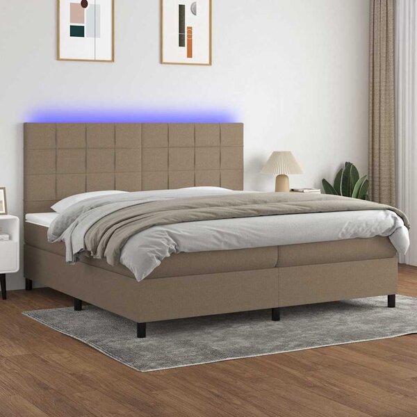 Box spring postel s matrací a LED taupe 200x200 cm textil 3134905