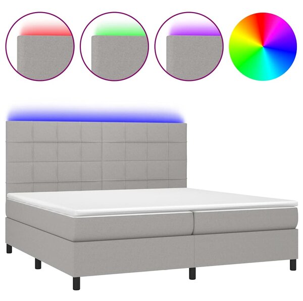 Box spring postel s matrací a LED světle šedá 200x200 cm textil 3134901