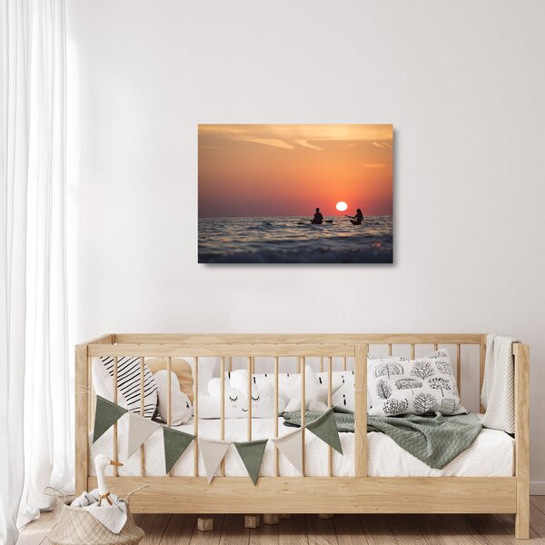 Skleněný obraz kanoistů při západu slunce (70x50 cm)
