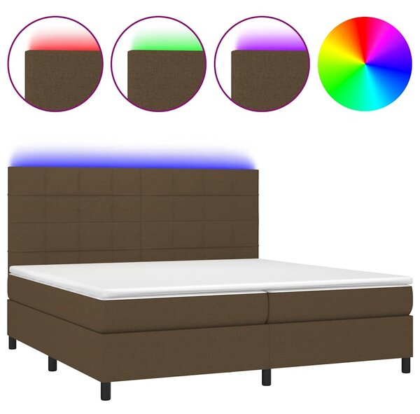 Box spring postel s matrací a LED tmavě hnědá 200x200 cm textil 3134904