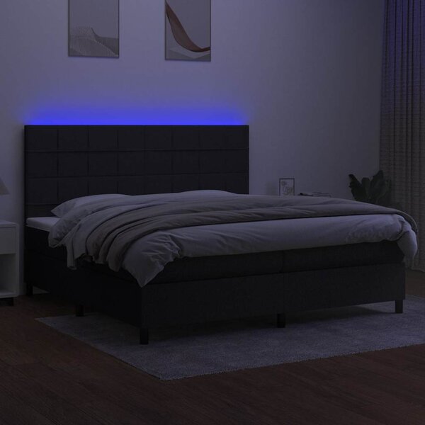 Box spring postel s matrací a LED černá 200x200 cm textil 3134903