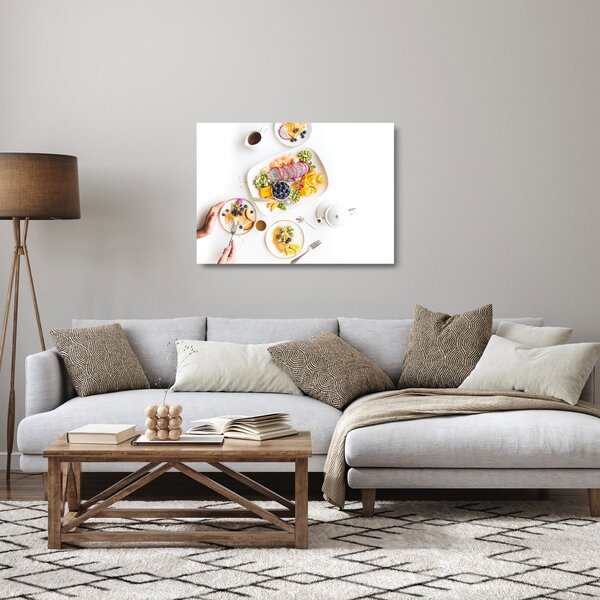 Skleněný obraz talířů s ovocem na stole (70x50 cm)
