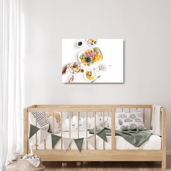 Skleněný obraz talířů s ovocem na stole (70x50 cm)
