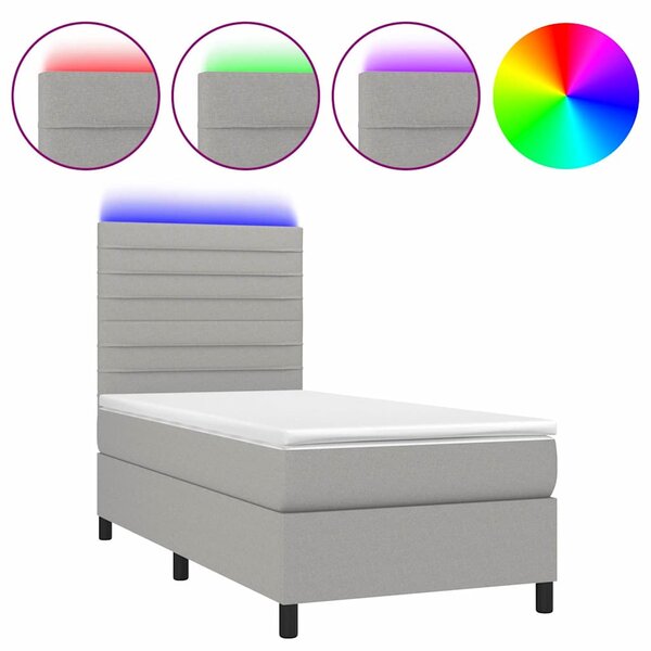 Box spring postel s matrací a LED světle šedá 80x200 cm textil 3134909