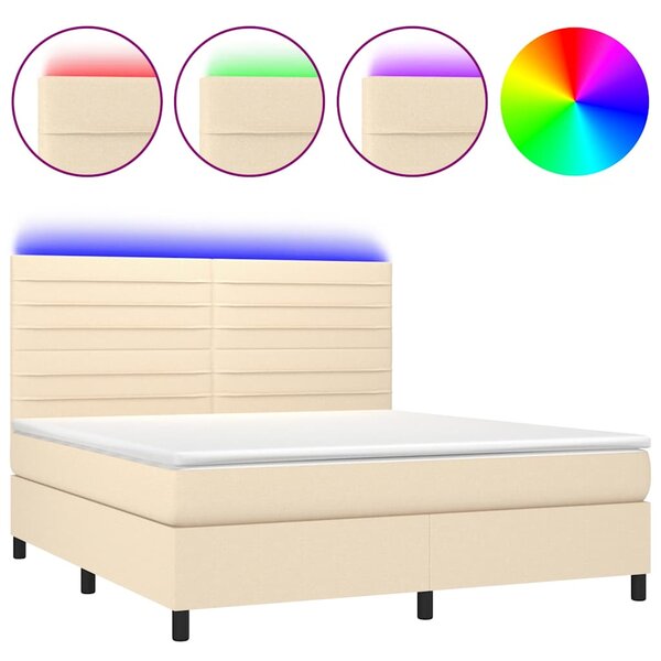 Box spring postel s matrací a LED krémová 160x200 cm textil 3134970