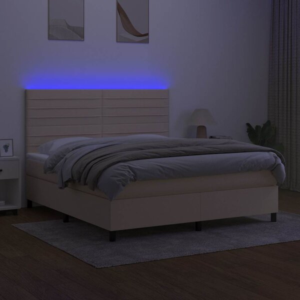 Box spring postel s matrací a LED krémová 160x200 cm textil 3134970