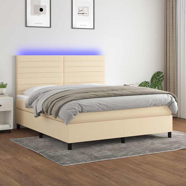 Box spring postel s matrací a LED krémová 160x200 cm textil 3134970