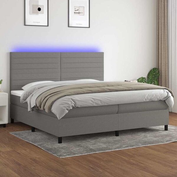 Box spring postel s matrací a LED tmavě šedá 200x200 cm textil 3134982