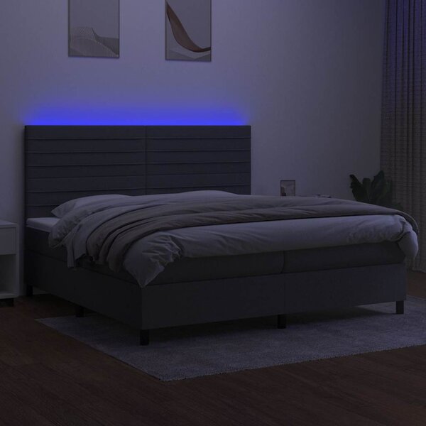 Box spring postel s matrací a LED tmavě šedá 200x200 cm textil 3134982