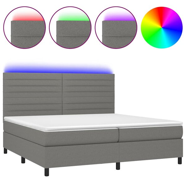 Box spring postel s matrací a LED tmavě šedá 200x200 cm textil 3134982