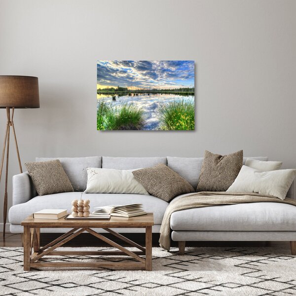 Skleněný obraz jezera s rákosím (70x50 cm)