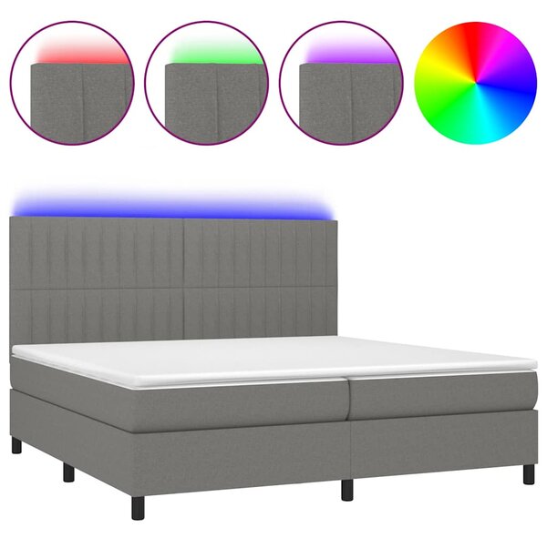 Box spring postel s matrací a LED tmavě šedá 200x200 cm textil 3135062