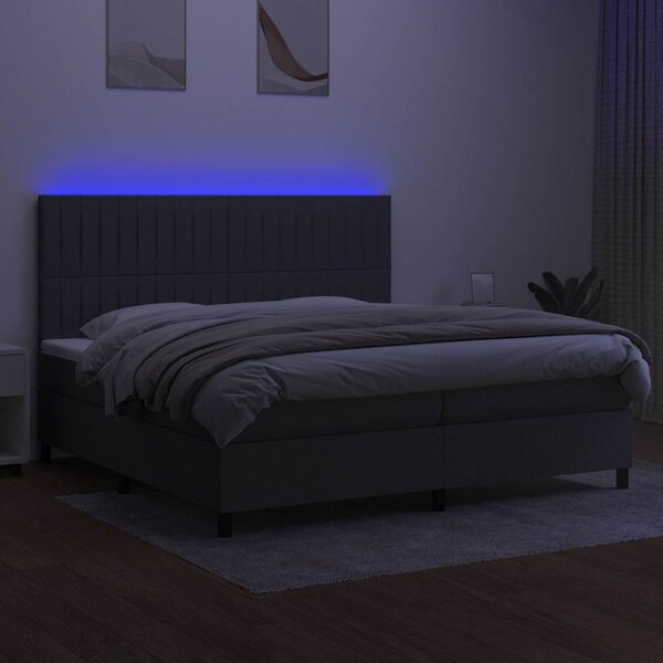 Box spring postel s matrací a LED tmavě šedá 200x200 cm textil 3135062