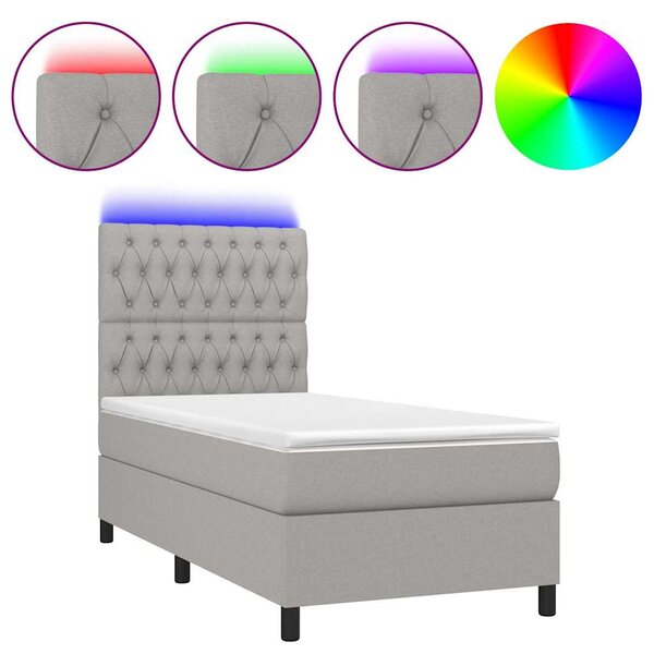 Box spring postel s matrací a LED světle šedá 80x200 cm textil 3135069