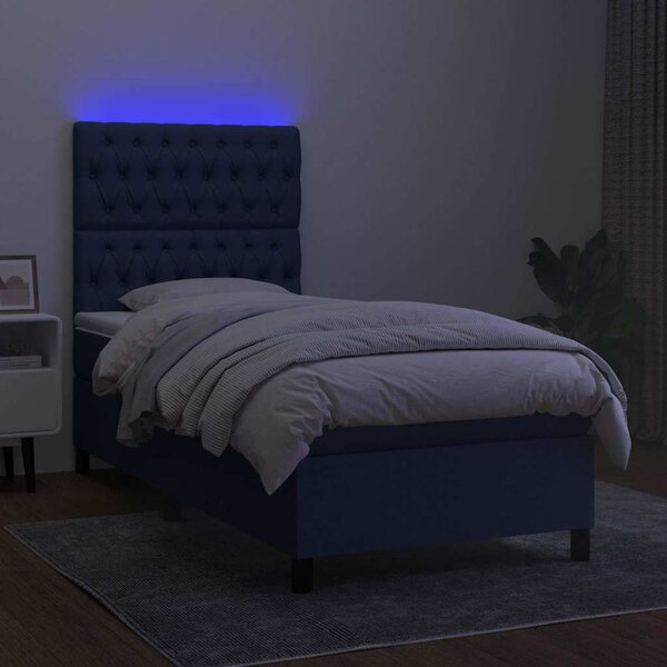 Box spring postel s matrací a LED modrá 80 x 200 cm textil 3135075