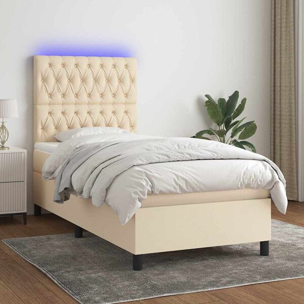 Box spring postel s matrací a LED krémová 80 x 200 cm textil 3135074