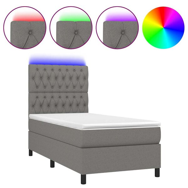 Box spring postel s matrací a LED tmavě šedá 80 x 200 cm textil 3135070