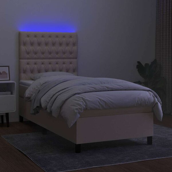 Box spring postel s matrací a LED krémová 80 x 200 cm textil 3135074