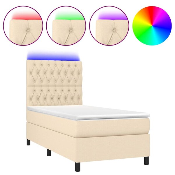 Box spring postel s matrací a LED krémová 80 x 200 cm textil 3135074