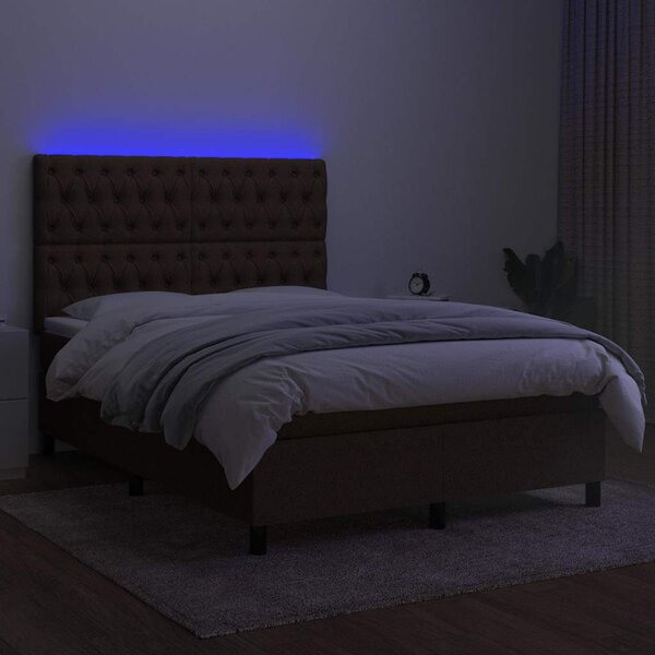 Box spring postel s matrací a LED tmavě hnědá 140x190 cm textil 3135112