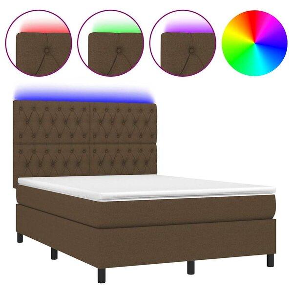 Box spring postel s matrací a LED tmavě hnědá 140x190 cm textil 3135112