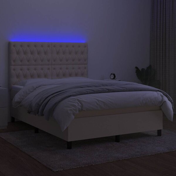 Box spring postel s matrací a LED krémová 140x190 cm textil 3135114
