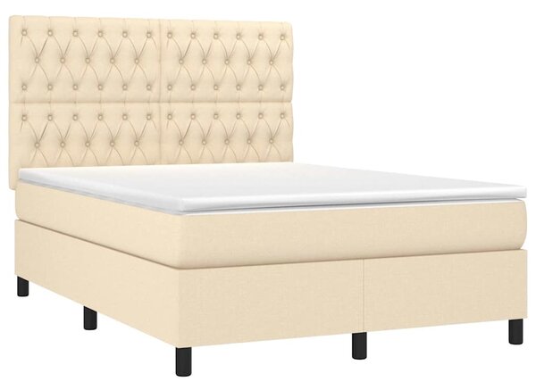 Box spring postel s matrací a LED krémová 140x190 cm textil 3135114