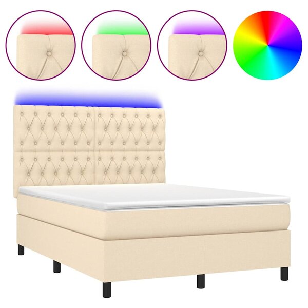 Box spring postel s matrací a LED krémová 140x190 cm textil 3135114
