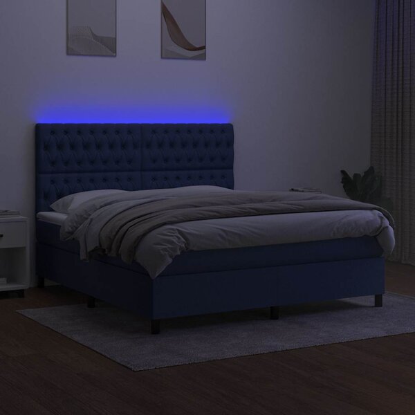 Box spring postel s matrací a LED modrá 160x200 cm textil 3135131