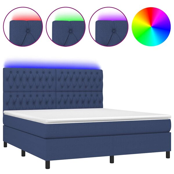 Box spring postel s matrací a LED modrá 160x200 cm textil 3135131