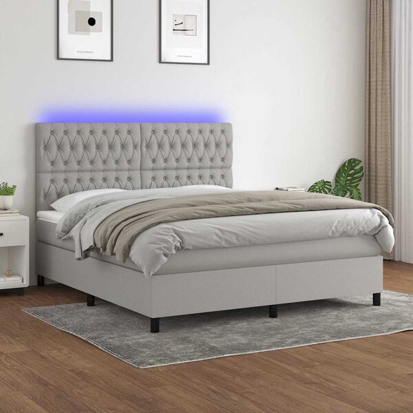 Box spring postel s matrací a LED světle šedá 160x200 cm textil 3135125