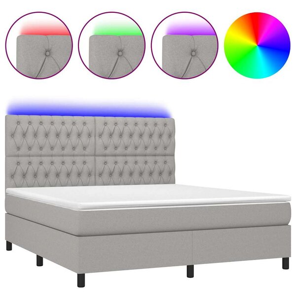 Box spring postel s matrací a LED světle šedá 160x200 cm textil 3135125