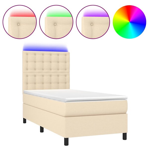 Box spring postel s matrací a LED krémová 80 x 200 cm textil 3135154