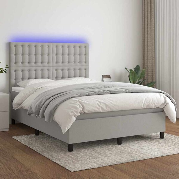 Box spring postel s matrací a LED světle šedá 140x200 cm textil 3135197