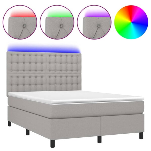 Box spring postel s matrací a LED světle šedá 140x200 cm textil 3135197