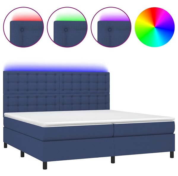 Box spring postel s matrací a LED modrá 200x200 cm textil 3135227