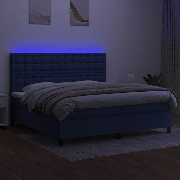 Box spring postel s matrací a LED modrá 200x200 cm textil 3135227