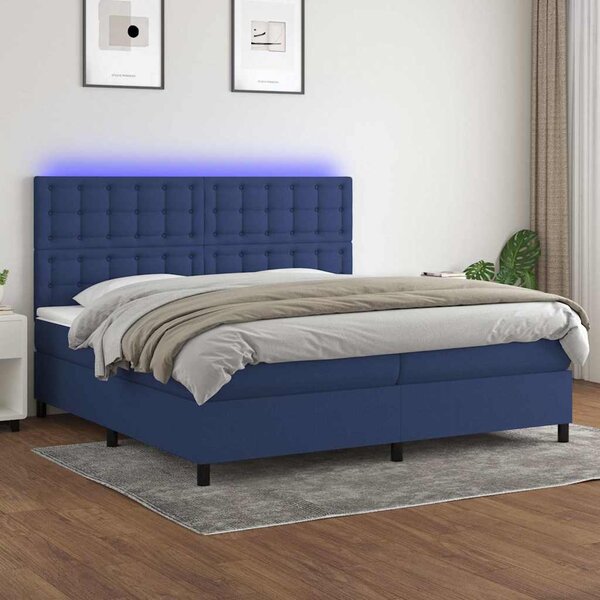 Box spring postel s matrací a LED modrá 200x200 cm textil 3135227